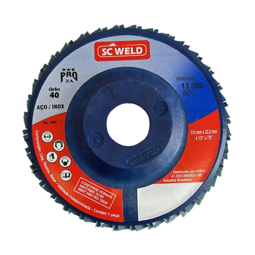 Disco Flap de Nylon Reto 4.12" Grão 40 115 x 22,23mm SC Weld PRO 5324
