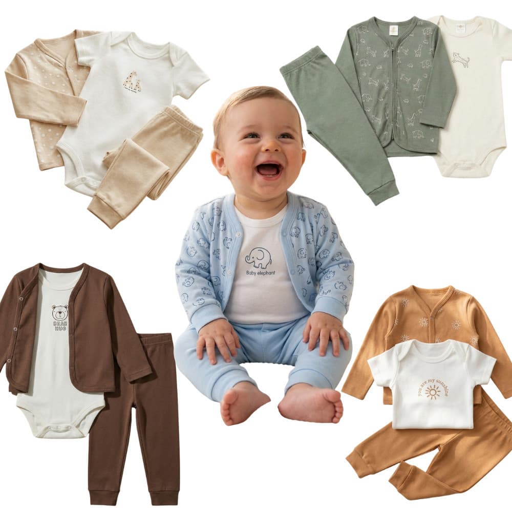 Kit Enxoval Bebê Menino 12 Peças Premium – Bodies, Calças e Casaco Lindos e Confortáveis