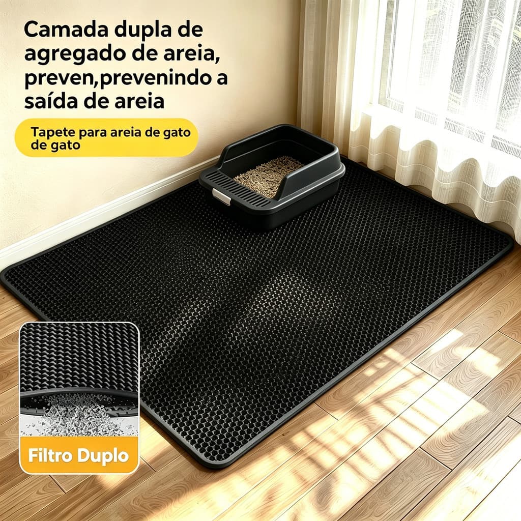 Tapete Duplo Coletor de Areia Gato, Filtro Duplo Lavável, Anti Espalhamento Areia, Vários Tamanhos