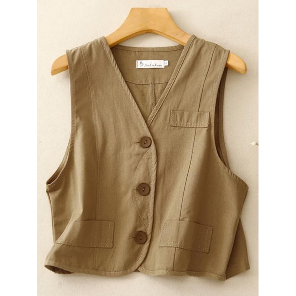 Zimo Qinghe ~ Retro Japonês Macacão Curto Colete Feminino Colete de Algodão Exterior Com Decote Em V Colete Top Trendy