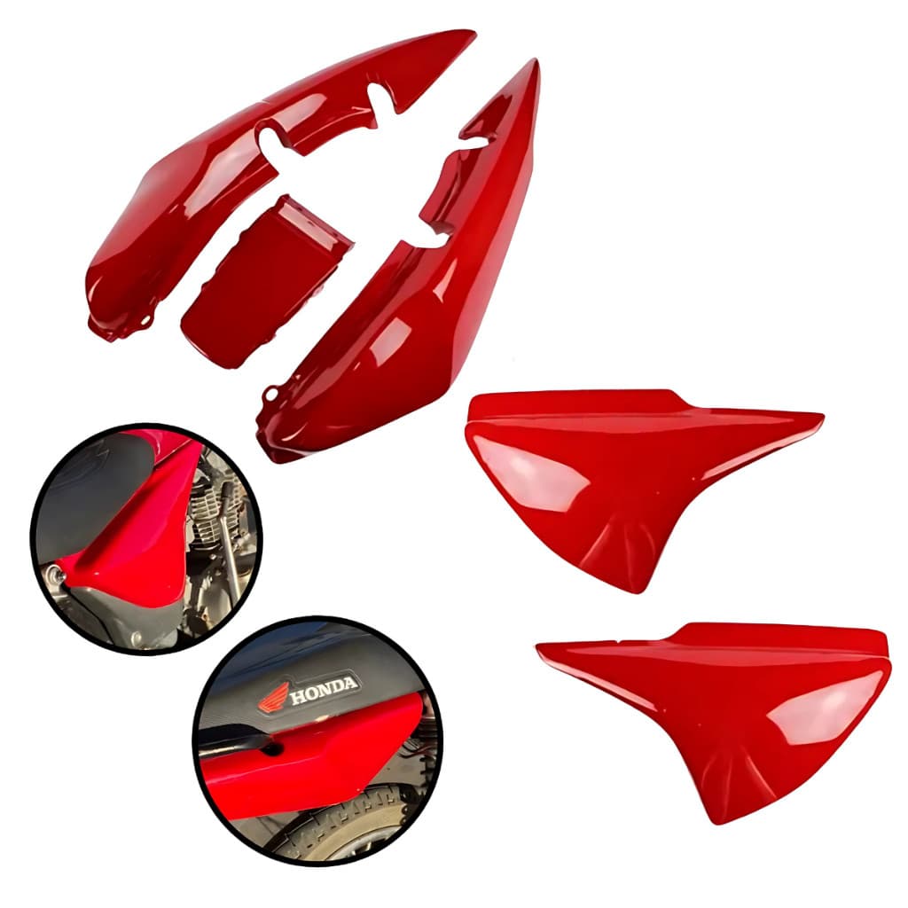 Carenagem Rabeta Traseira + Tampa Lateral Titan 150 Vermelho 2004 2005 2006 2007 2008 Pintado Envernizado