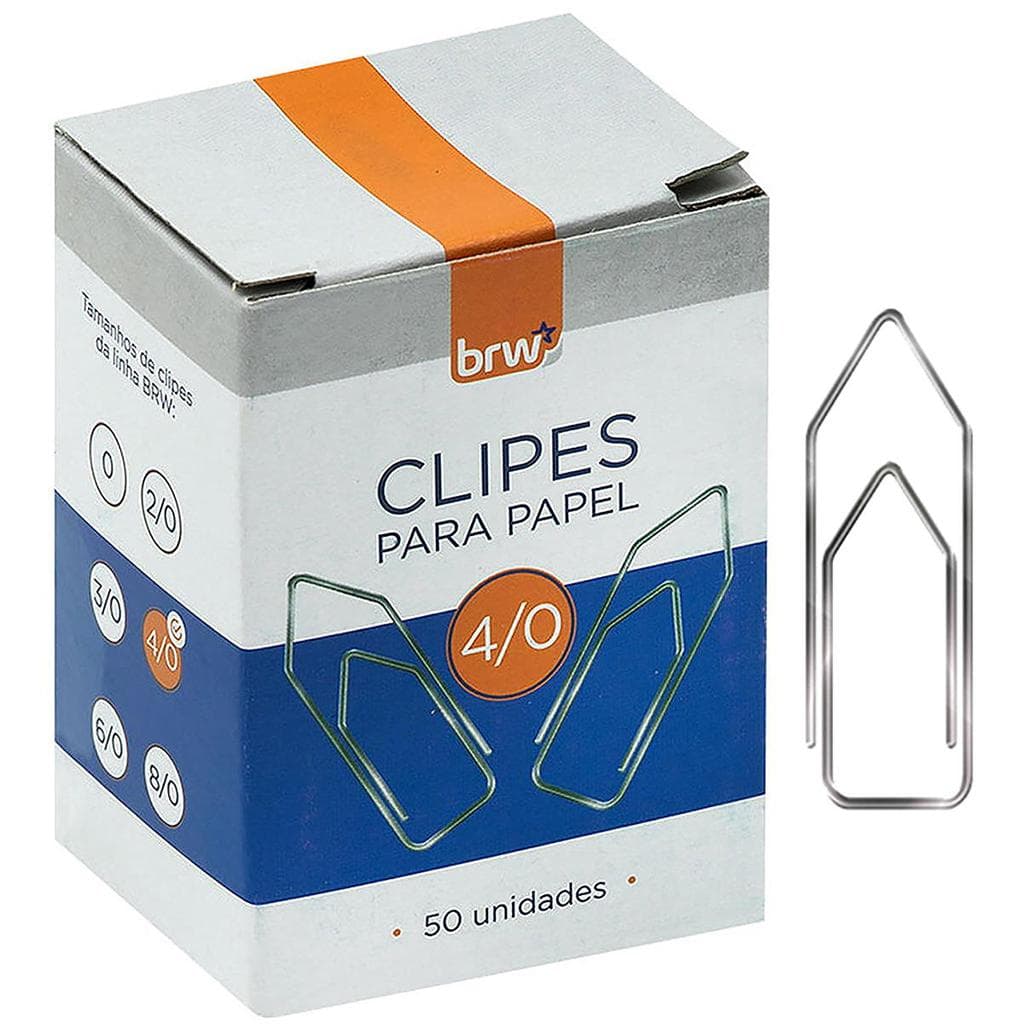 Clipes 4/0 Galvanizado para Papel BRW Caixa c/ 50 Clips Número 4/0 Não Oxida Não Quebra Sem Rebarbas