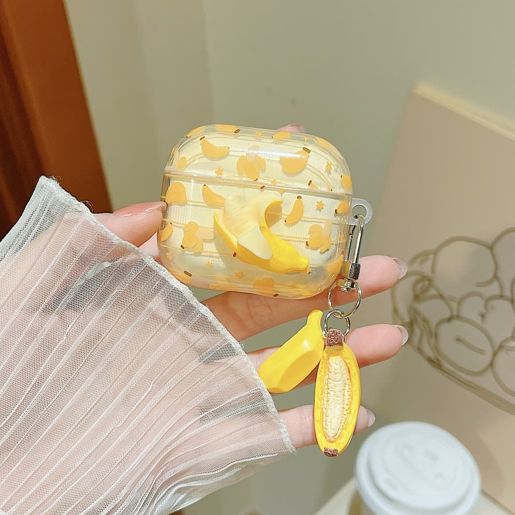 Bonito banana 3D Com Pingente Para AirPods4 Caso AirPodsPro3 Sem Fio bluetooth 1/2/3 silicone Macio Pro2 Capa anti-Queda