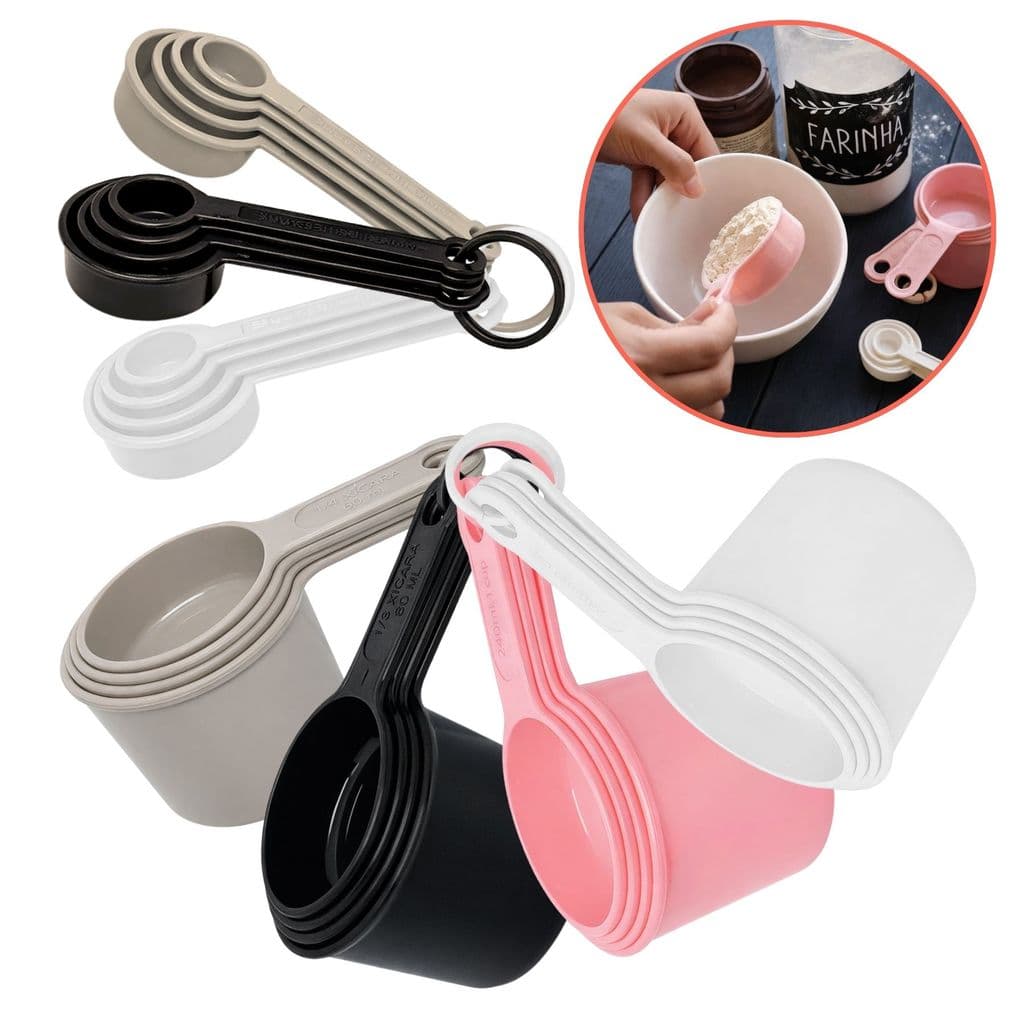 Kit Jogo Copo e Colher Medidor Profissional Receita Culinário Dosador Precisão Cozinha Alimentos