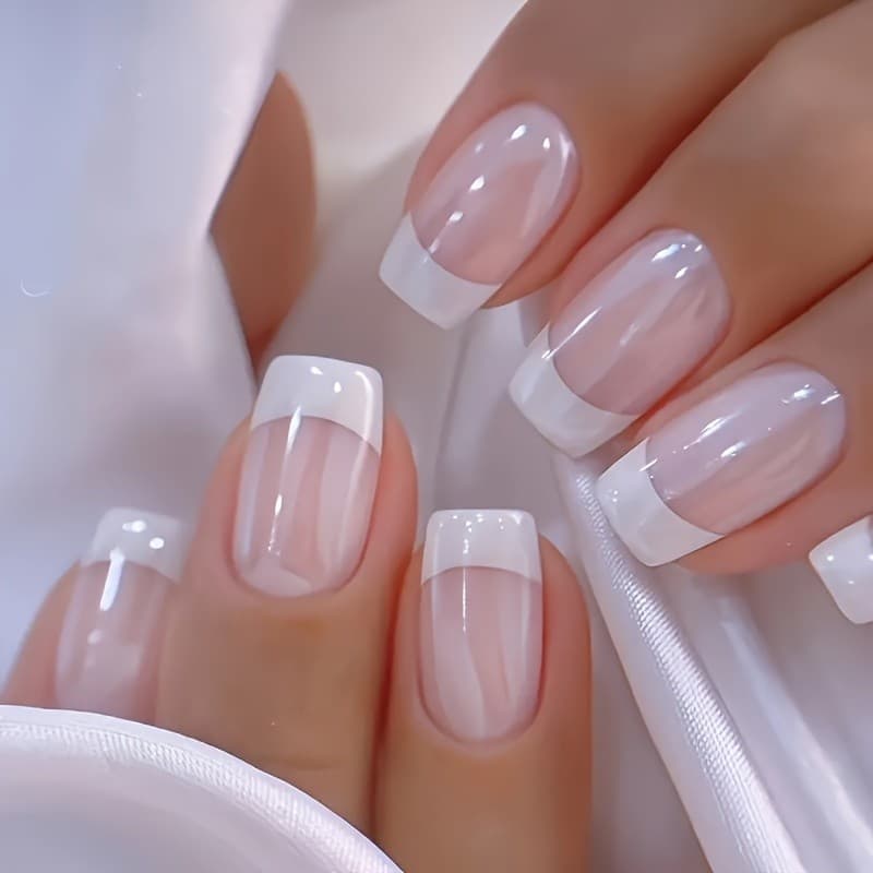 24 peças de remendo branco brilhante Manicure-unhas falsas acrílicas retangulares médias totalmente cobertas, incluindo