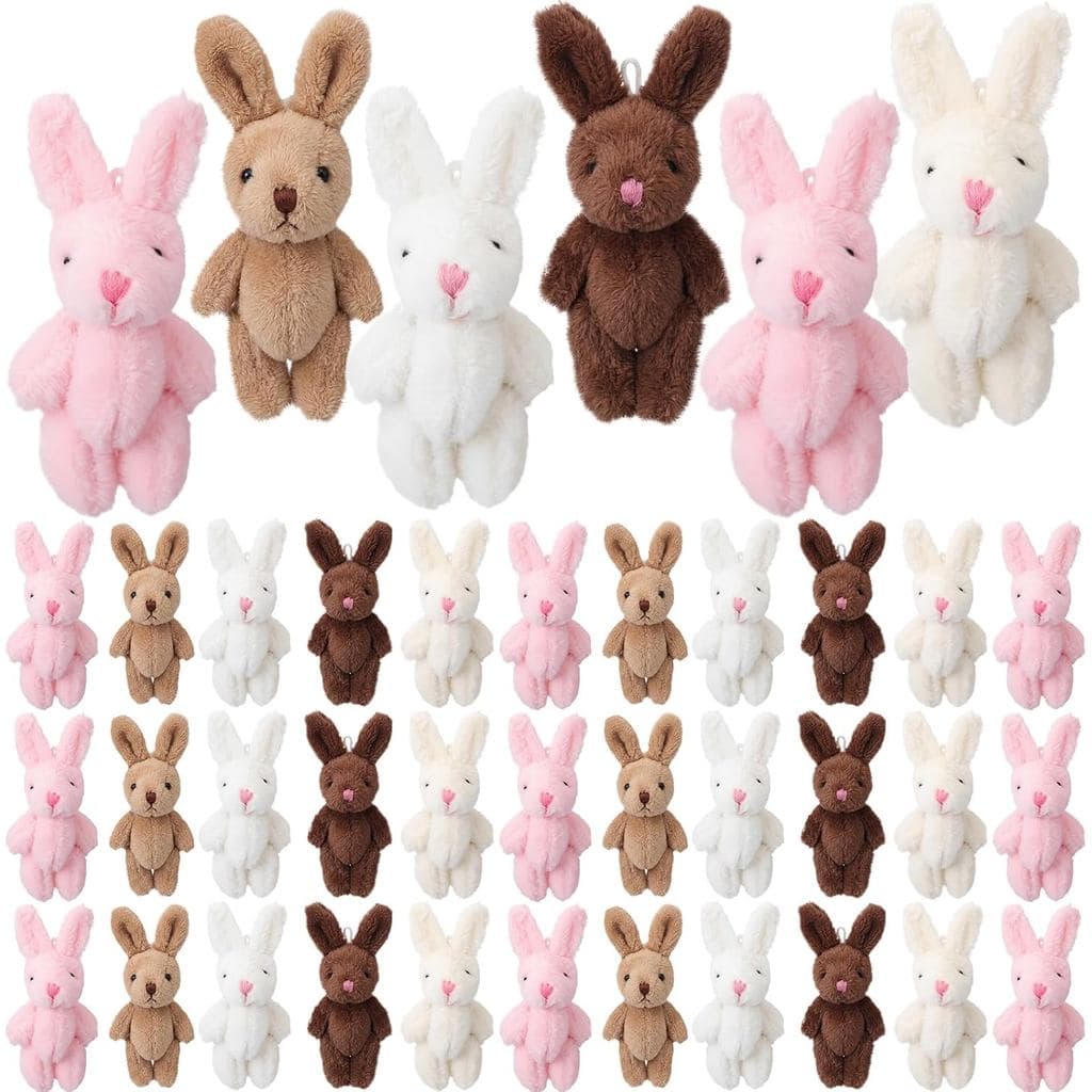 Hollowfly 48 Peças de Mini Coelhinhos de Pelúcia para Páscoa, 2,4 Polegadas, 5 Cores, Coelhinhos de Pelúcia com Alça par