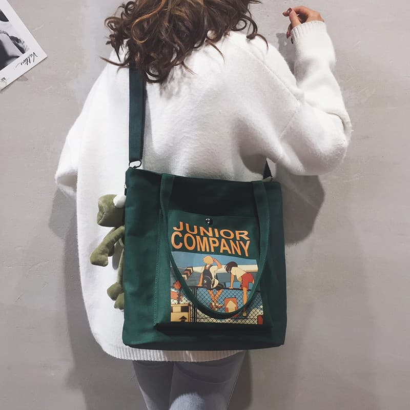 Simples bolsa de ombro de grande capacidade bolsa de lona feminina estilo ins estudante classe suplementar japonês liter