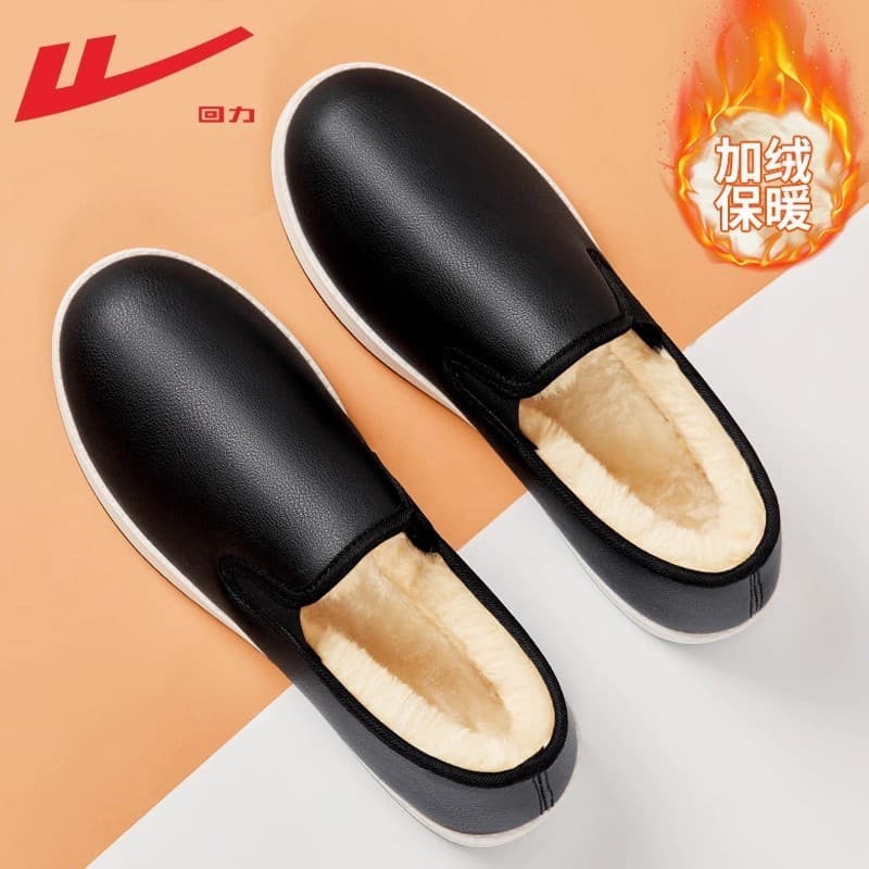 Puxar para trás sapatos de algodão novo estilo inverno forro de lã engrossado quente deslizamento-On cozinha sapatos mas