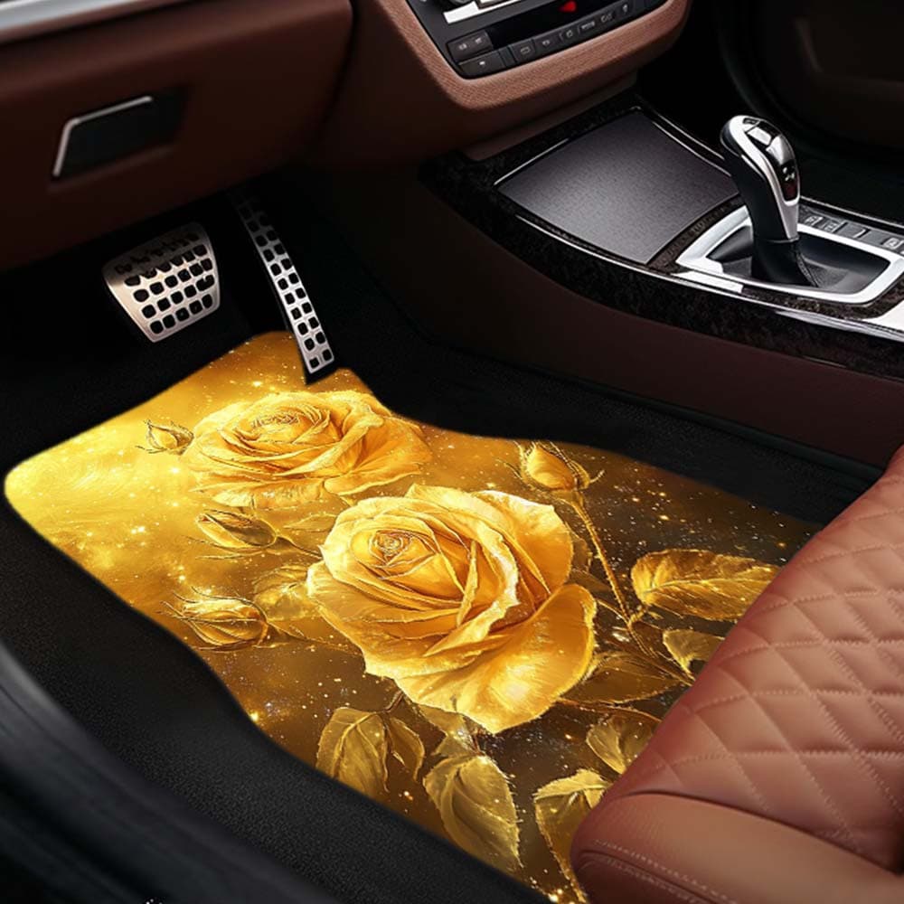 ((tapetes de carro) 4 unidades. Tapete de carro Universal antiderrapante com impressão HD Golden Rose - adequado para to