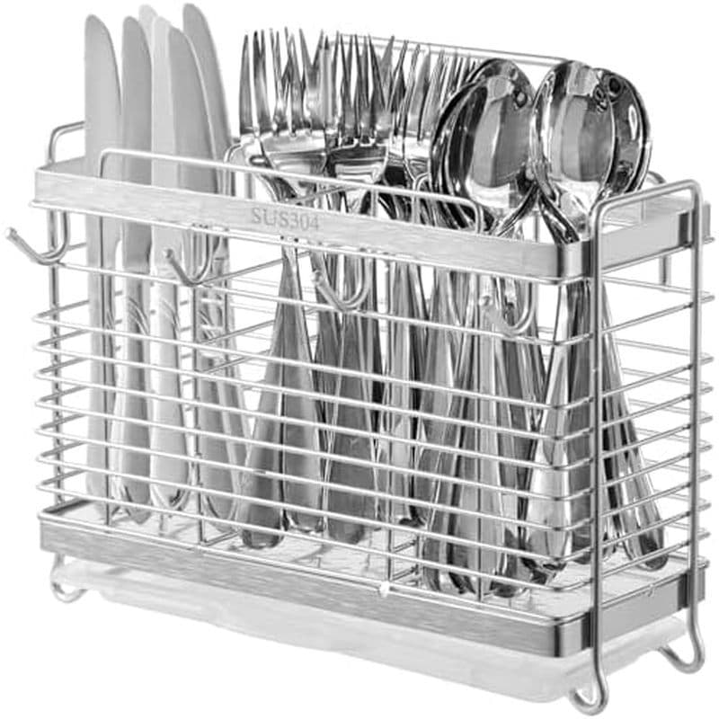 Rack De Secagem De Talheres OMISTAR-Cesta De Metal , Suporte De Fio De Aço Inoxidável Com 3 Compartimentos , Organizador