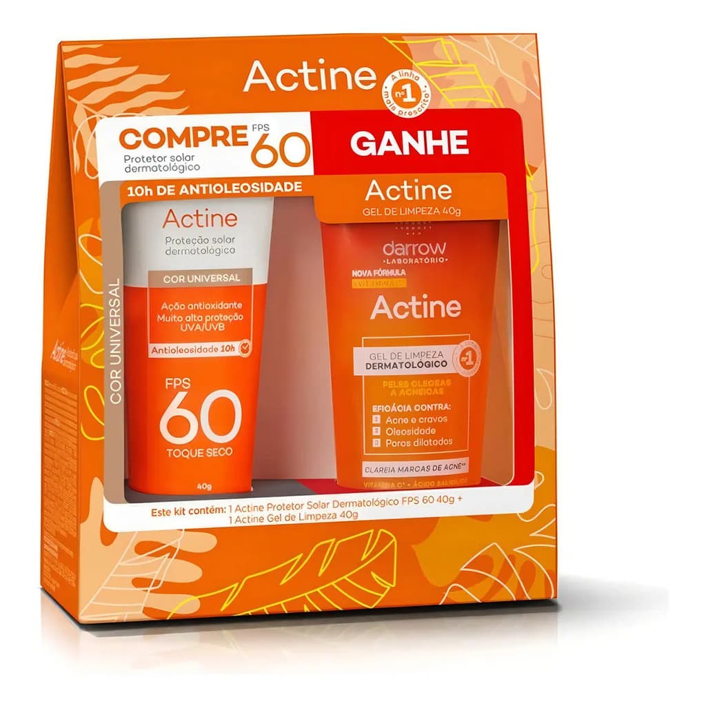 Kit Darrow Actine: Protetor Solar Facial Fps 60 Com Cor E Gel De Limpeza