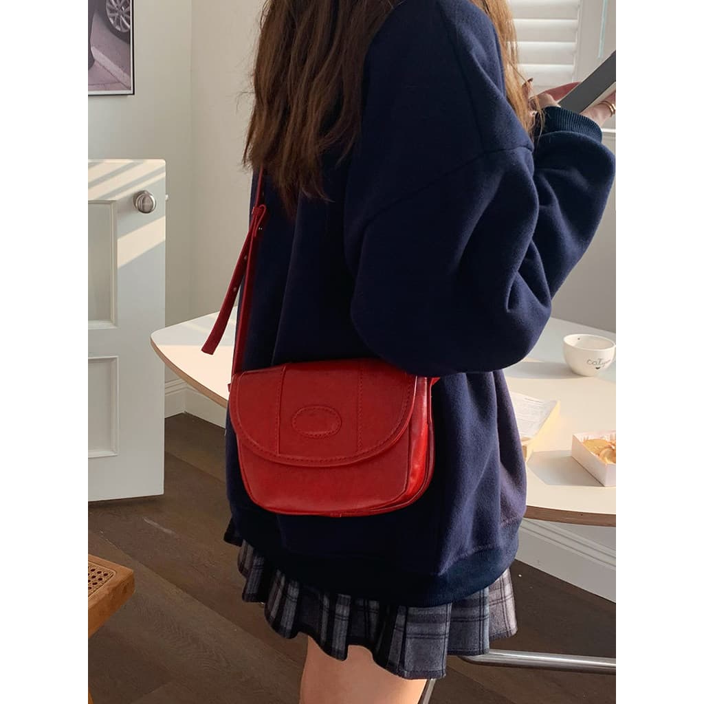 bolsa transversal feminino bolsa feminina Bolsa de selim retrô de couro cera de óleo vermelha de um ombro