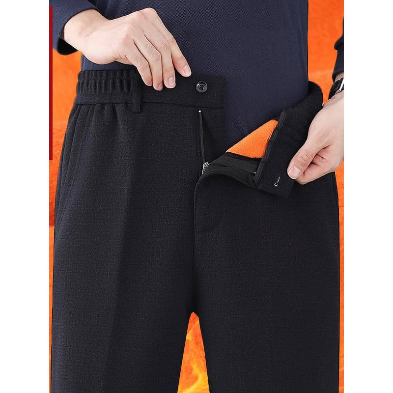Calças casuais masculinas calças de pai estilo inverno de meia-idade idosos cintura aberta cânhamo veludo dourado quente