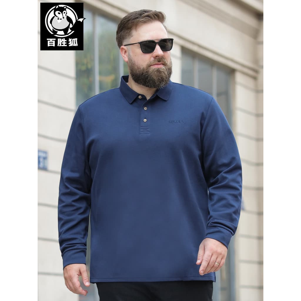 Baisheng Fox camisa polo masculina Plus Size de manga comprida primavera outono lapela camiseta masculina gordura negóci