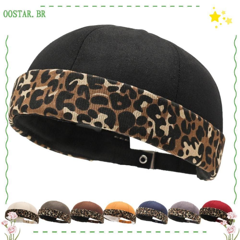 Boné OOSTAR Docker , Sem Aba De Algodão Lavado , Cor Sólida , Viseira Com Estampa De Leopardo MO0R