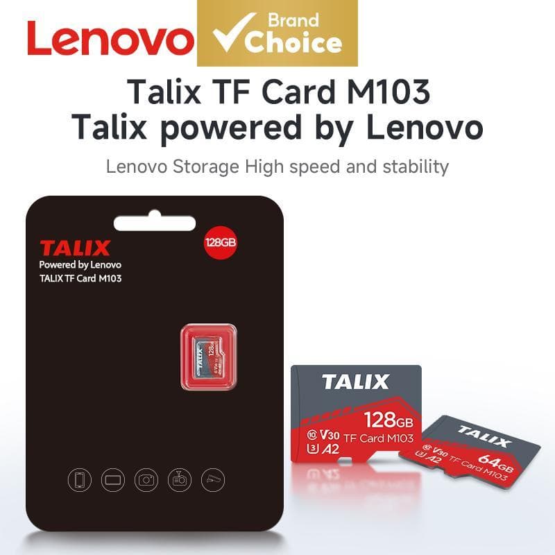 Lenovo Talix (64 GB/128 GB/256 GB) é um cartão de memória A2 adequado para dispositivos funcionais como drones, câmeras
