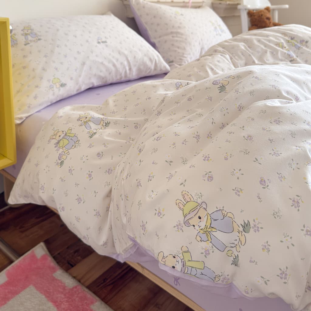 Ins estilo menina bonito lavado algodão cama conjunto de quatro peças dormitório único lençol colcha capa de três peças