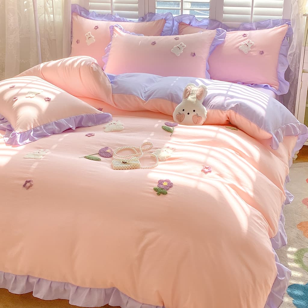 Primavera verão estilo renda estilo princesa menina coração cama conjunto de quatro peças lençol capa de edredão dormitó