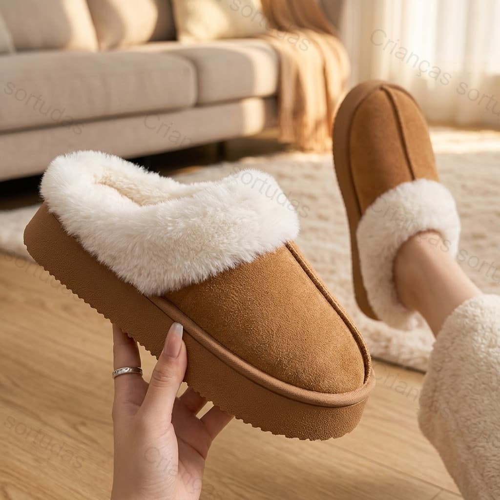 Chinelos de inverno femininos, com forro de lã grossa, sola espessa de EVA antiderrapante, estilo para casal, adequados