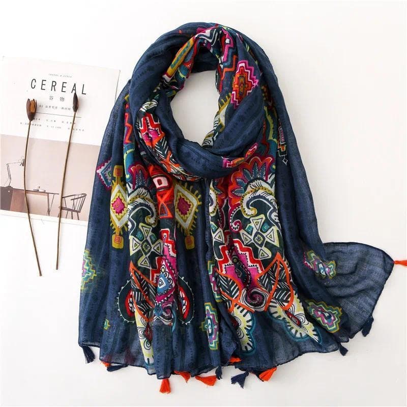 Lenço Feminino Clássico Impressão Senhora Xales Algodão Sentimento Macio Oversize Hijabs Pescoço Bandana Borla Foulard