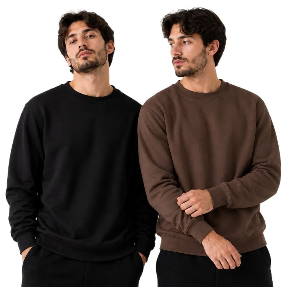 Kit 2 Moletom Suéter Unissex Liso Flanelado com Ribana Alta Qualidade Gola Careca
