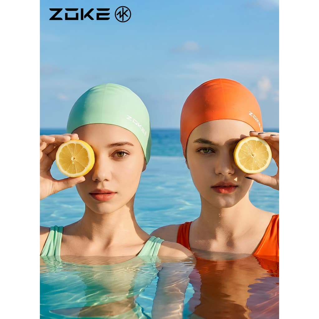 Touca de natação Zhuke Fruit à prova d'água para cuidados com os cabelos Proteção para os ouvidos Homens Mulheres Treina
