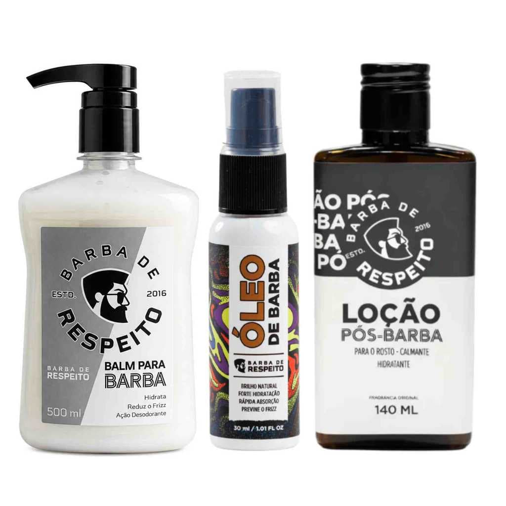 Kit Para Barba Homem  Óleo para Barba 30ml  + Balm para Barba Premium Original 120g +   Loção Pós Barba 140ml
