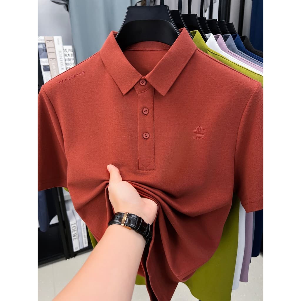 Verão algodão lapela camisa polo masculina de manga curta Casual negócios High-End branco camiseta na moda polo de meia-
