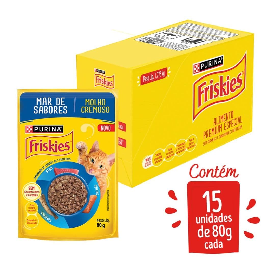 PURINA FRISKIES® MOLHO CREMOSO para Gatos Adultos Mar de Sabores 80g - com 15 unidades