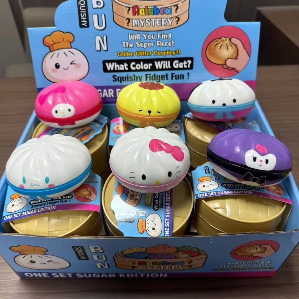 Brinquedo Squishy Buns Caixa Cega 12PCS | Bolinho Misterioso Com Glitter Arco-Íris Brinquedos Fofos Para Alívio Do Estre