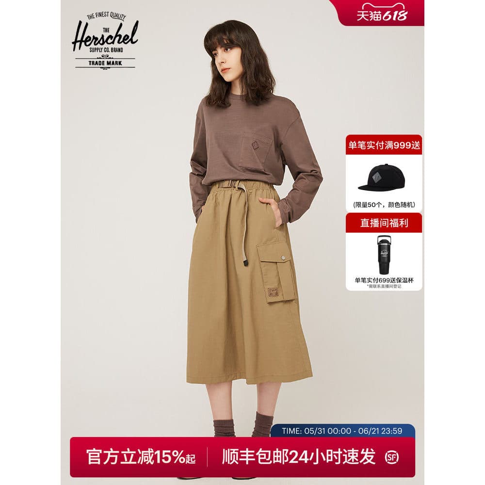 Herschel Herschel Gola Redonda Solta Confortável Estilo Casual Homens Mulheres Mesmo Estilo Camiseta de Manga Longa