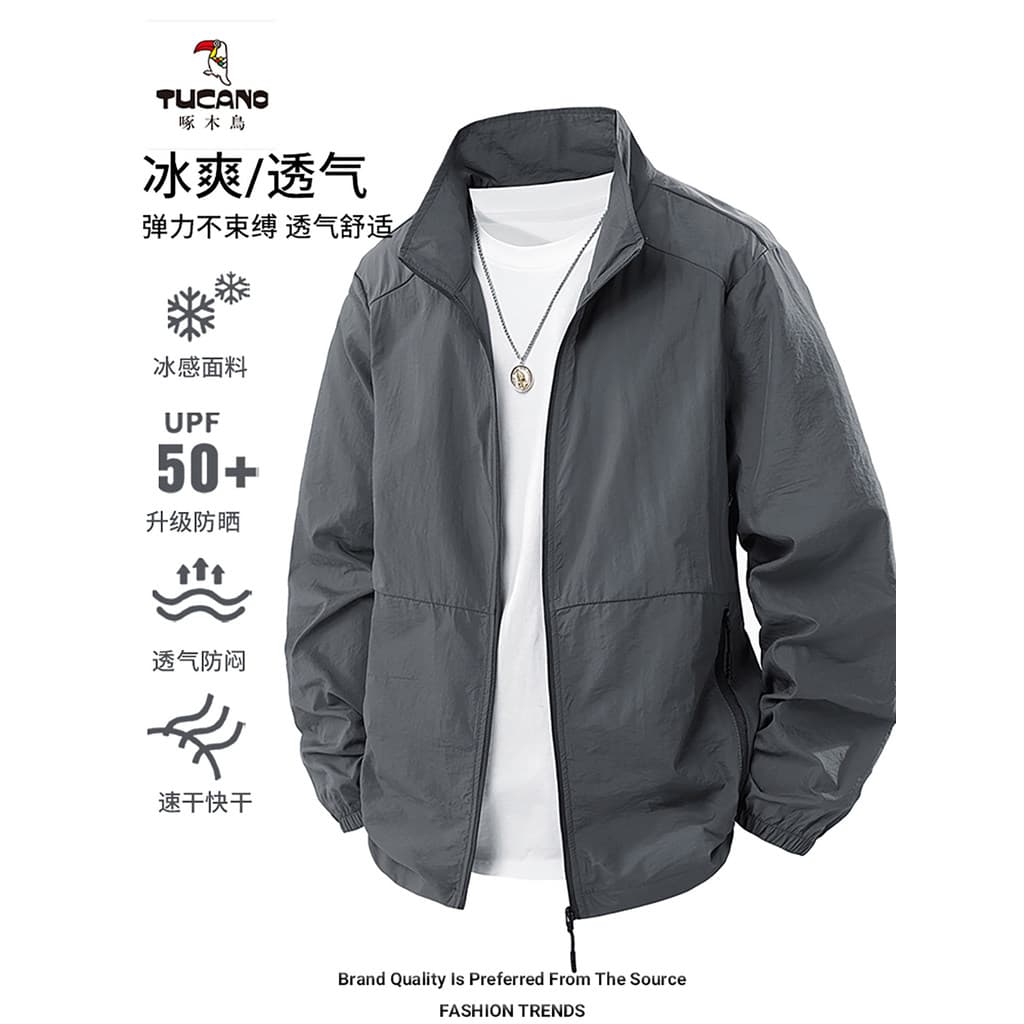 Woodpecker gola alta leve gelo seda protetor solar roupas masculinas verão à prova de ultravioleta respirável esportes s