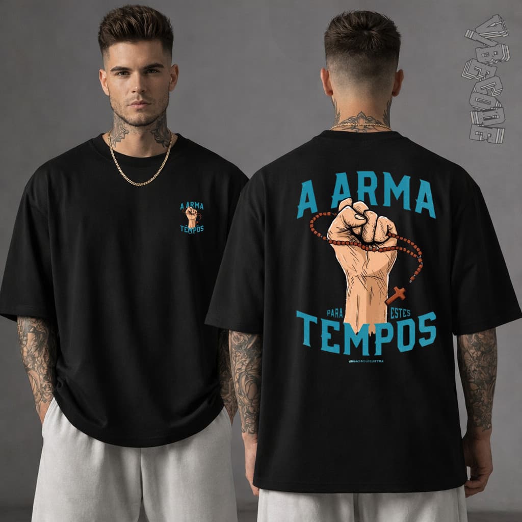 Camiseta Oversized Gospel A Arma dos Tempos Estampa Cristã Premium