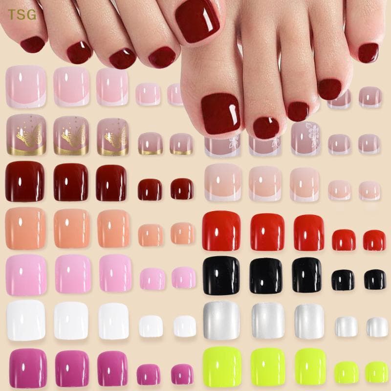 [Trêsgoodstonesgen] 96 Pcs 4 Grade Curto Quadrado Pontas De Unha Falsa Cobertura Completa Artificial Acrílico Pé Nail Ar