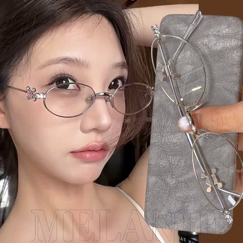 Óculos De Strass Rosa – Decorativos Sem Maquiagem Para Mulheres E Homens , Uso Diário Armação Oval De Metal Proteção Os