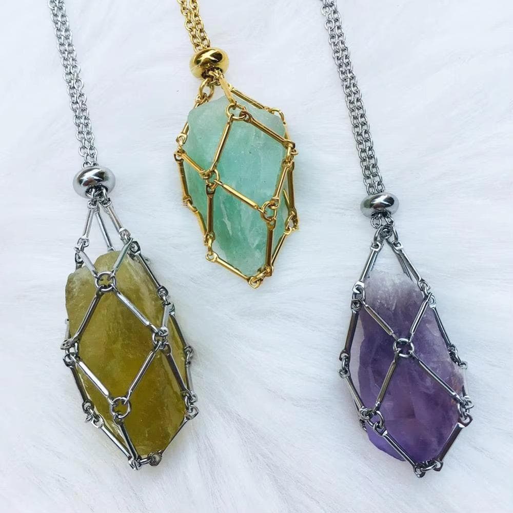Colar De Gaiola De Cristal  , Aço Inoxidável DIY Para Armazenamento De Pedra , Joias De Pescoço