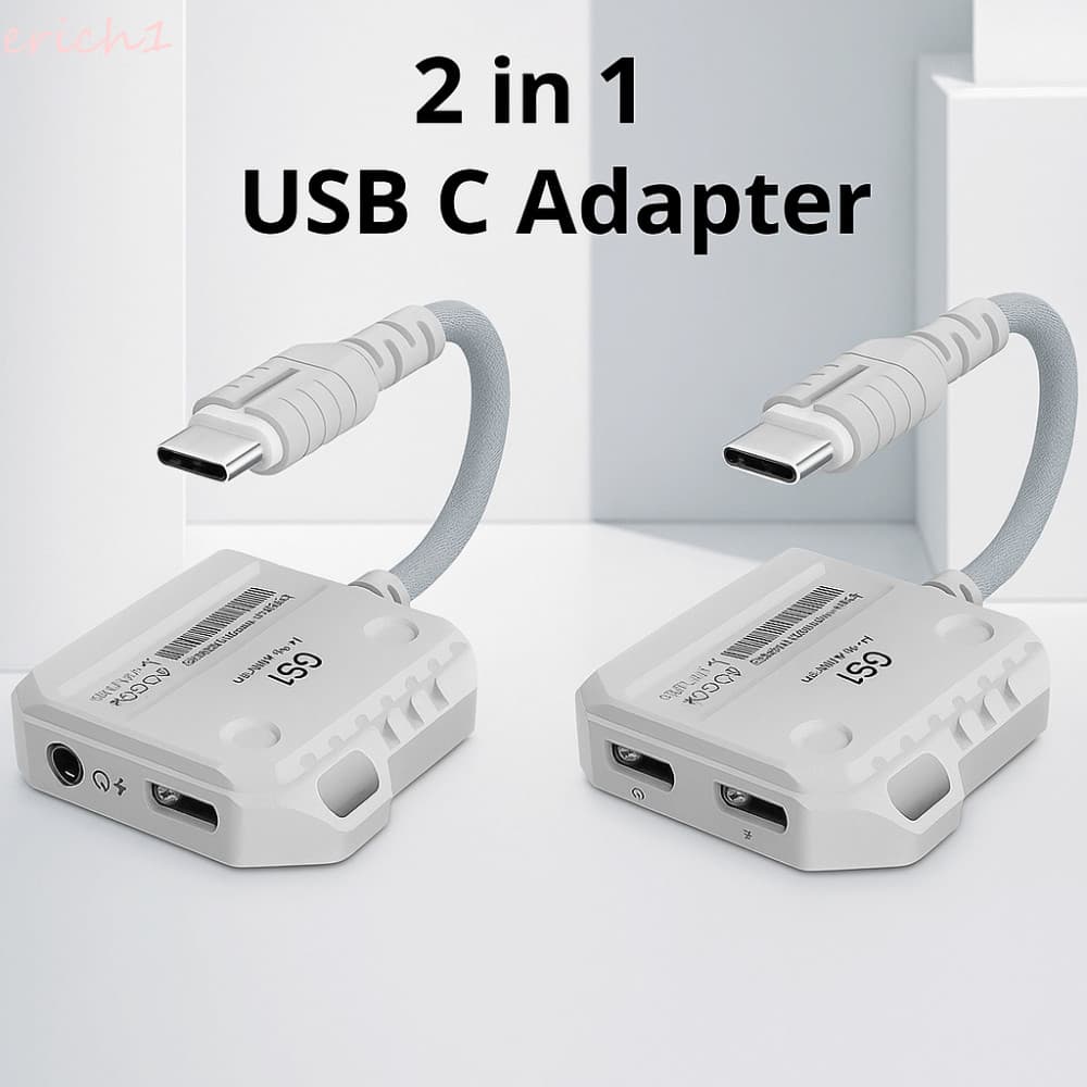 ERICH1 Conversor De Fone De Ouvido 2 Em 1 , Interface Tipo C De 60 W Adaptador USB De Áudio De Porta Dupla