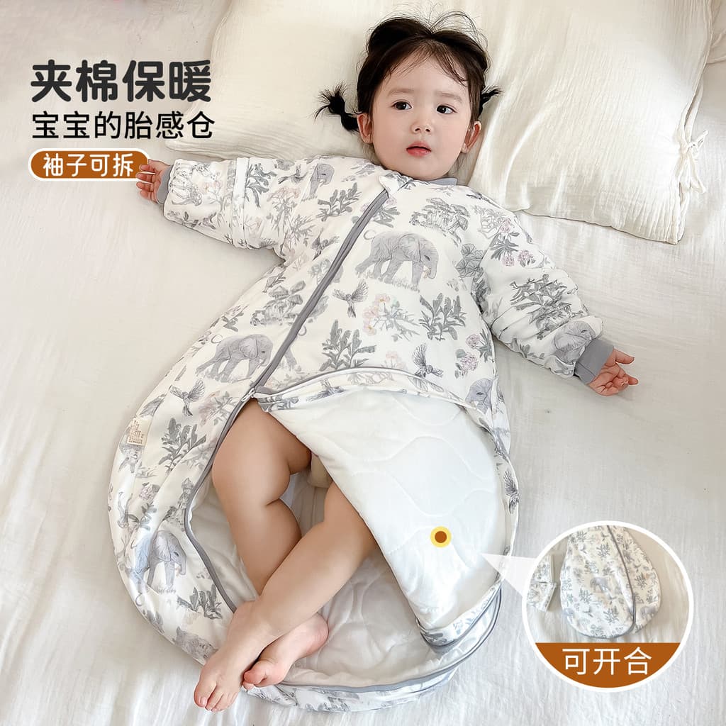 Outono inverno estilo bebê integrado saco de dormir engrossado acolchoado manga destacável puro algodão bebê em forma de