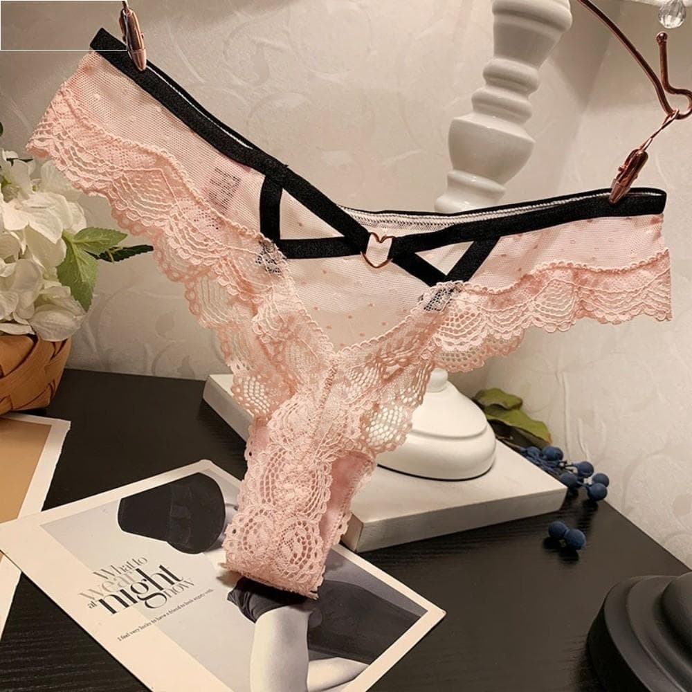 Calcinha De Renda  , Roupa Íntima Vazada De Cintura Baixa Para Mulheres , Tanga Com Pontos De Malha Transparente E