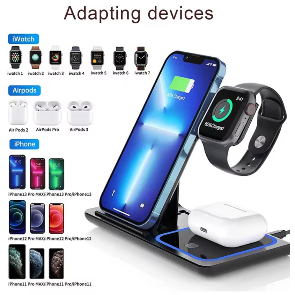 Suporte De Carregador Rápido Sem Fio LED 3 Em 1 Estação De Carregamento Dobrável Para iPhone17 16 15 14 13 1Apple Watch