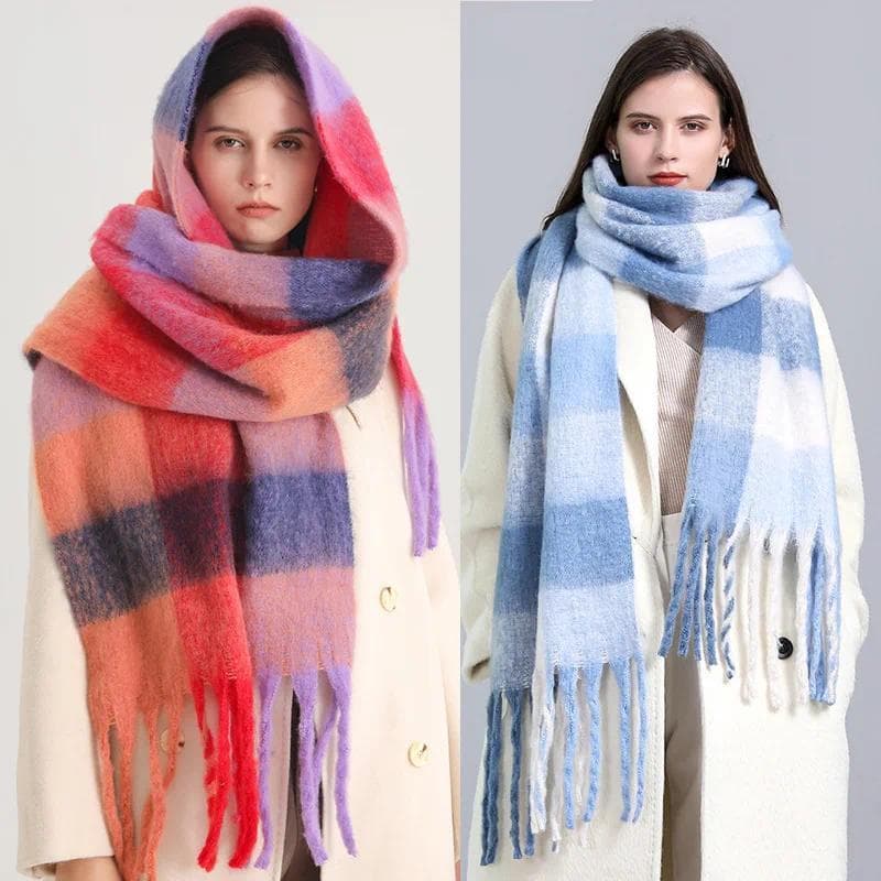 Outono Inverno Luxo Feminino Cachecóis 240 * 38cm Masculino Espessamento Cachecol Quente Arco-Íris Xadrez Borla Xale Cas