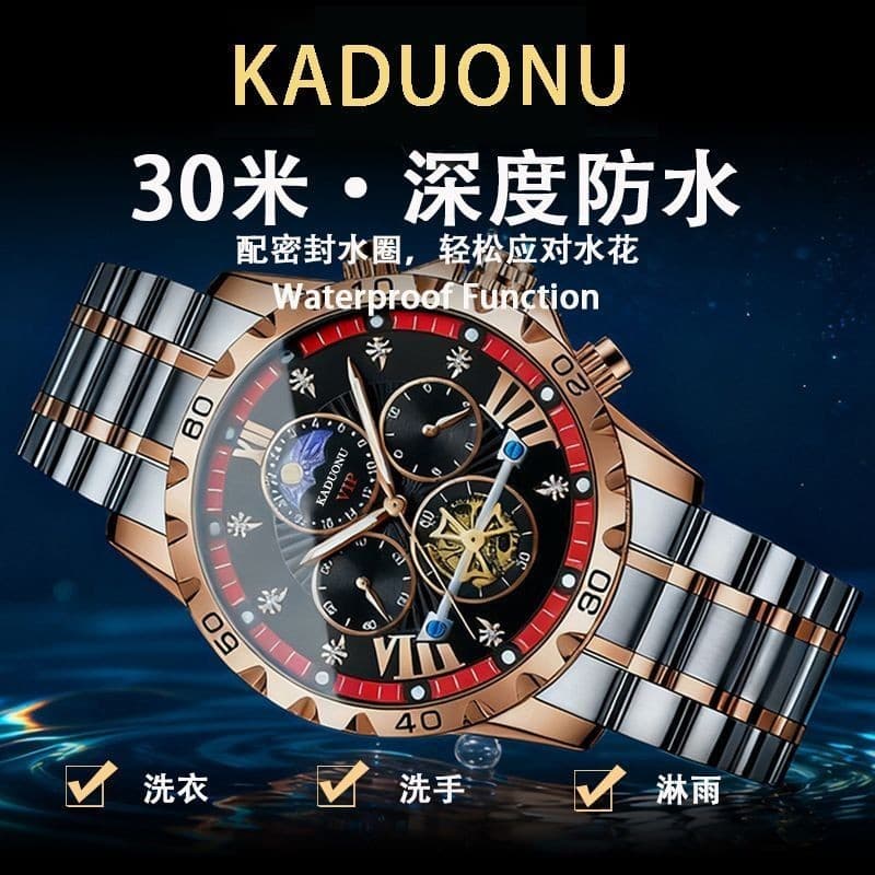 Multifuncional Super legal Design estilo mecânico relógio masculino luz luxo elegante All-Match seis mãos alta versão re