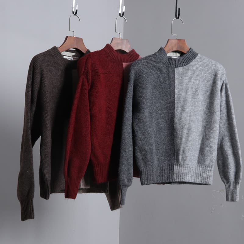 Esquerda direita cor diferente costura camisola malhas feminino meia gola alta camisa de fundo roupa interior outono inv
