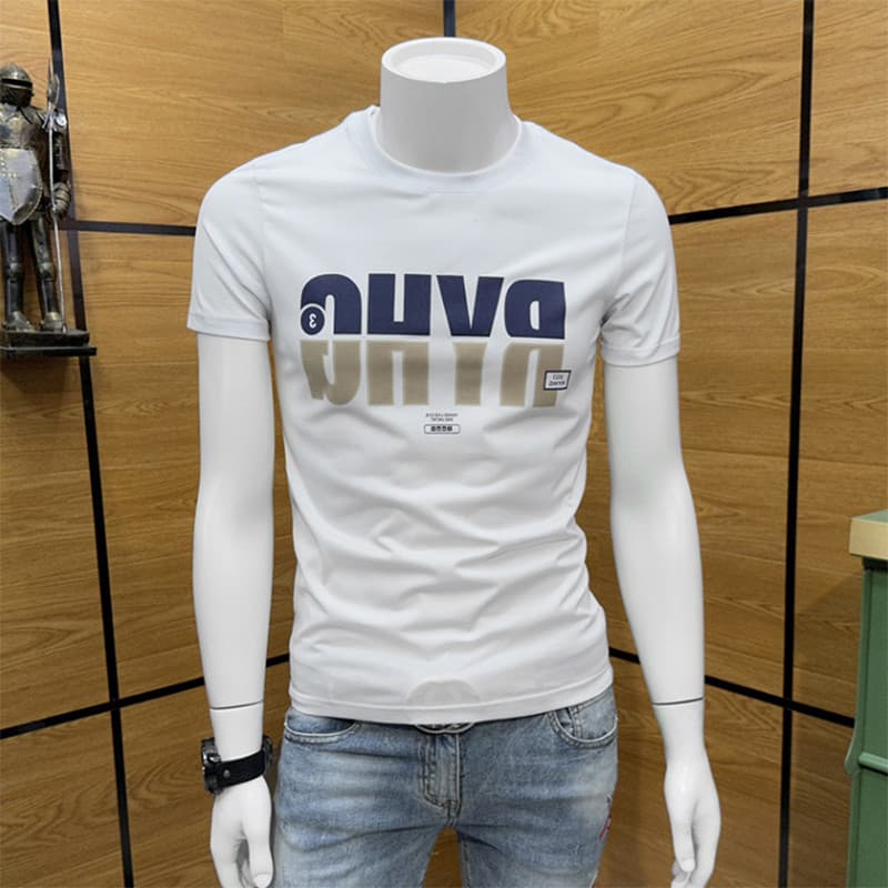 Street Wear carta de manga curta camiseta masculina 2026 verão novo estilo na moda Casual All-Match em torno do pescoço
