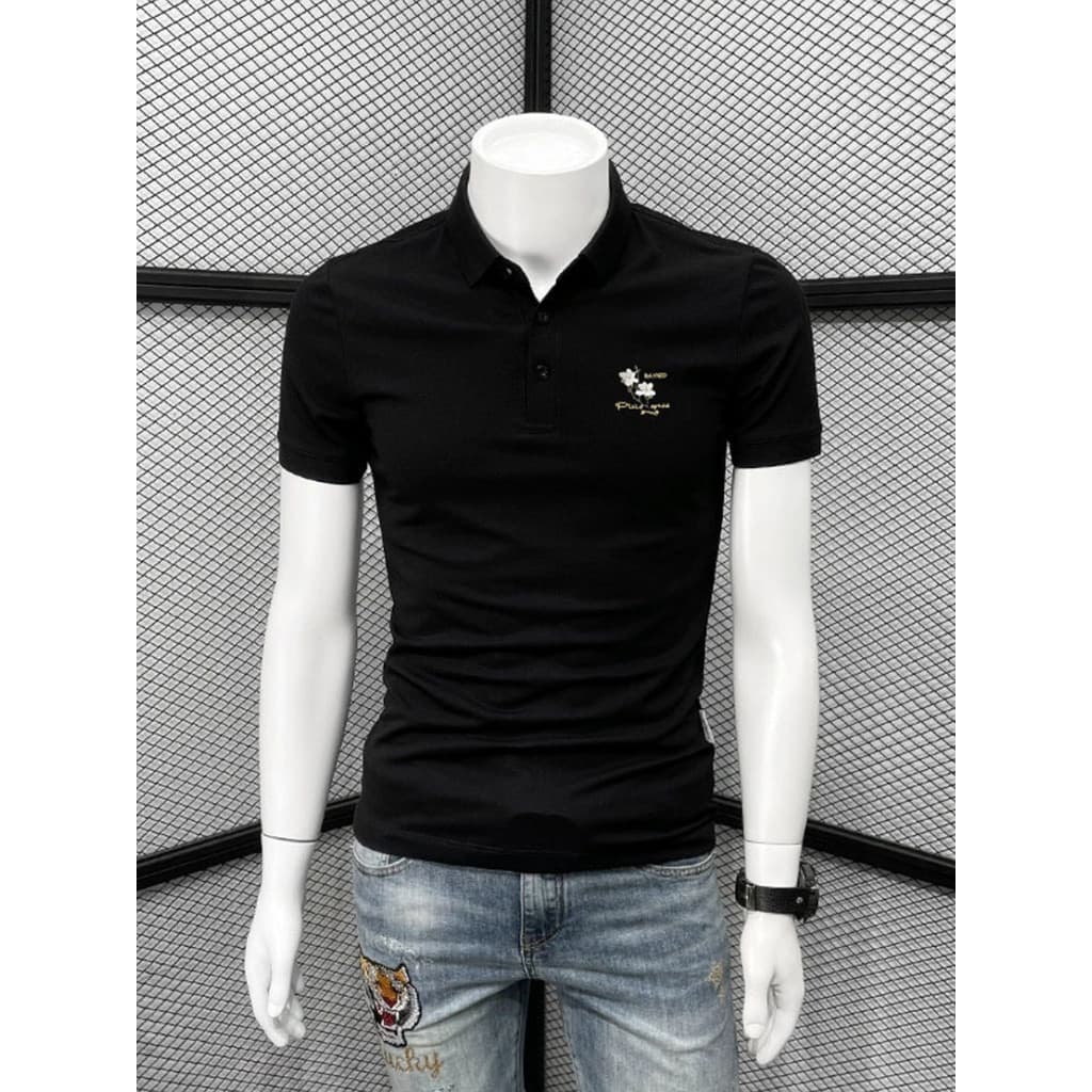 Mercerizado contas piso algodão camisa polo de manga curta masculina 2026 verão novo estilo Street Wear bordado fino-aju