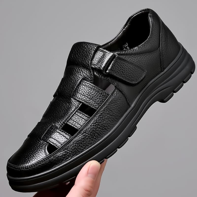 Homens verão oco sandálias de couro respirável Anti-deslizamento sapatos de couro 2026 novo estilo sola macia genuíno bu
