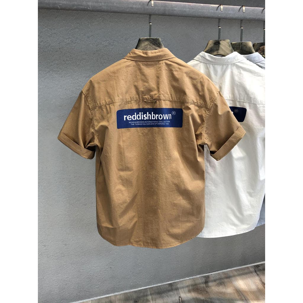 Street Wear estilo japonês literário estilo Hong Kong impresso logotipo carta camisa de manga curta masculina verão fino