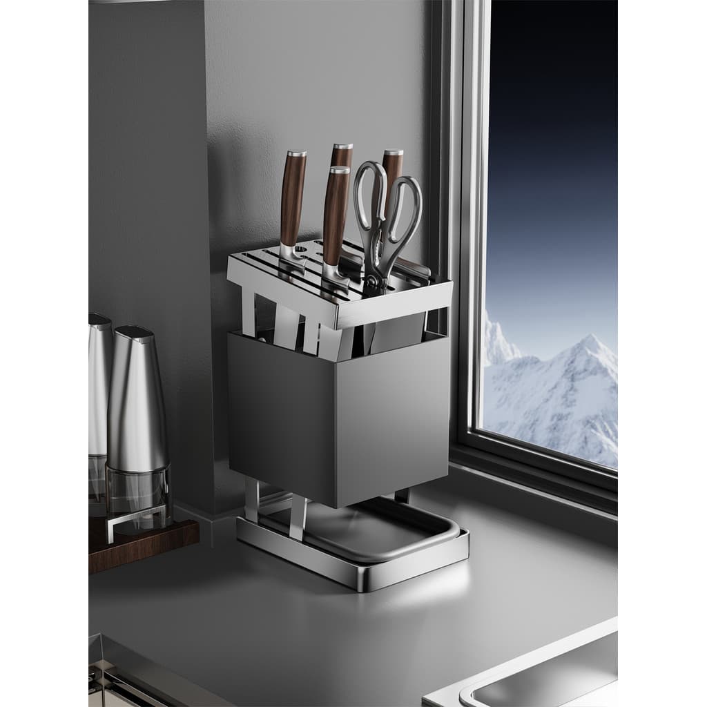 Rack de faca de cozinha prateleira bancada faca titular 2025 novo estilo de aço inoxidável multifuncional faca de cozinh