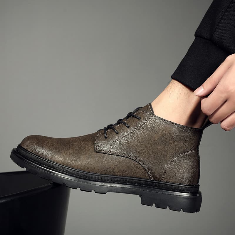 W inverno Martin botas masculinas de couro genuíno mais veludo estilo britânico botas de couro outono botas curtas de ca