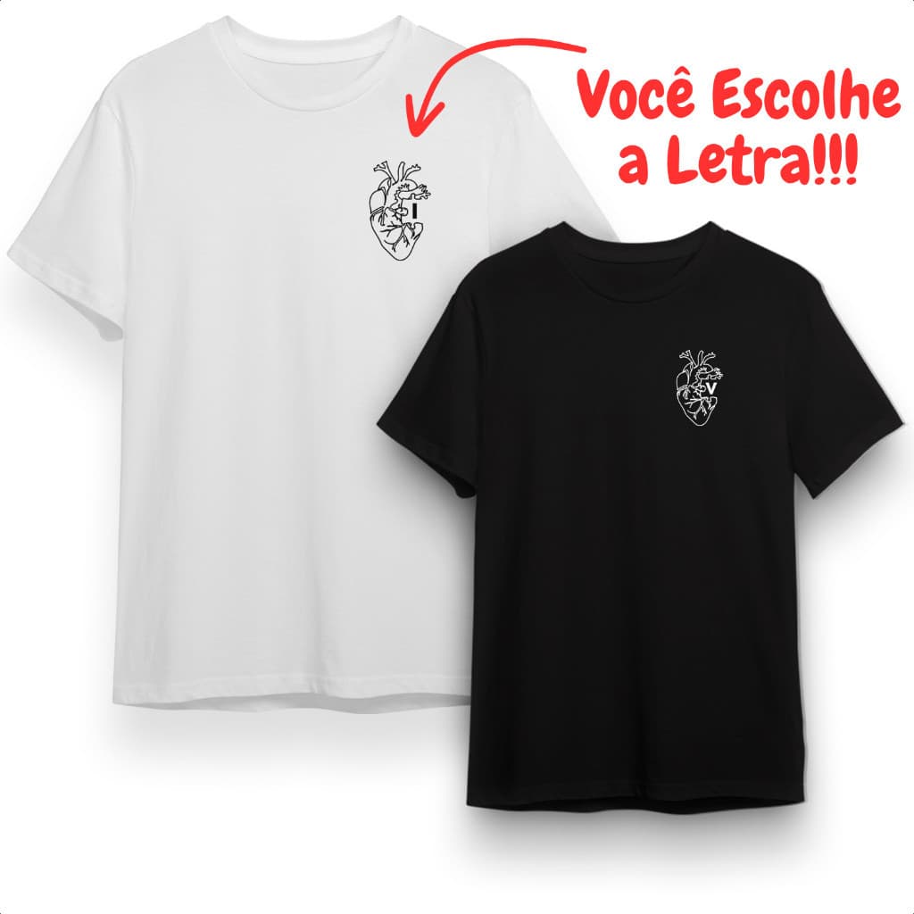 Kit 2 Camisetas Casal Com Letra Personalizável - 100% Algodão unisex